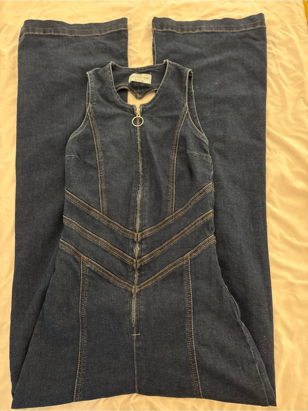 ReVICE Los Angeles “Hollywood Heartthrob” Dar Blue Denim Flare Jumpsuit